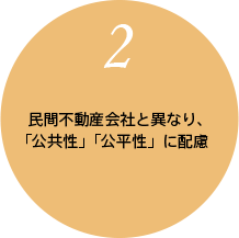 ２．民間不動産会社と異なり、「公共性」「公平性」に配慮