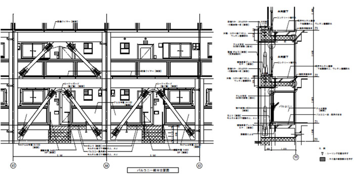 バルコニー部分立面図