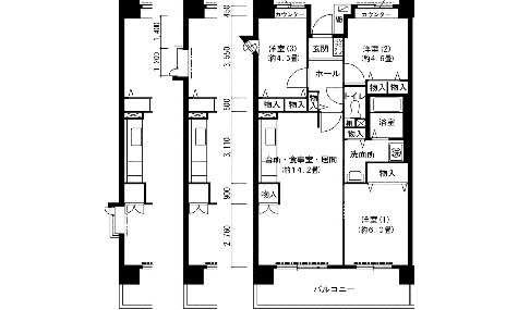 間取り3LDKミのタイプ